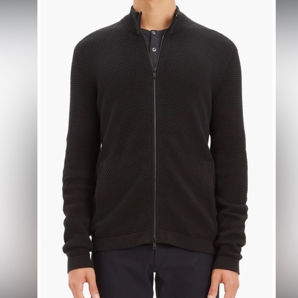 Theory Udeval  NWT Large Breach Slim Fit Zip Sweater Black Waffle Thermal Size L